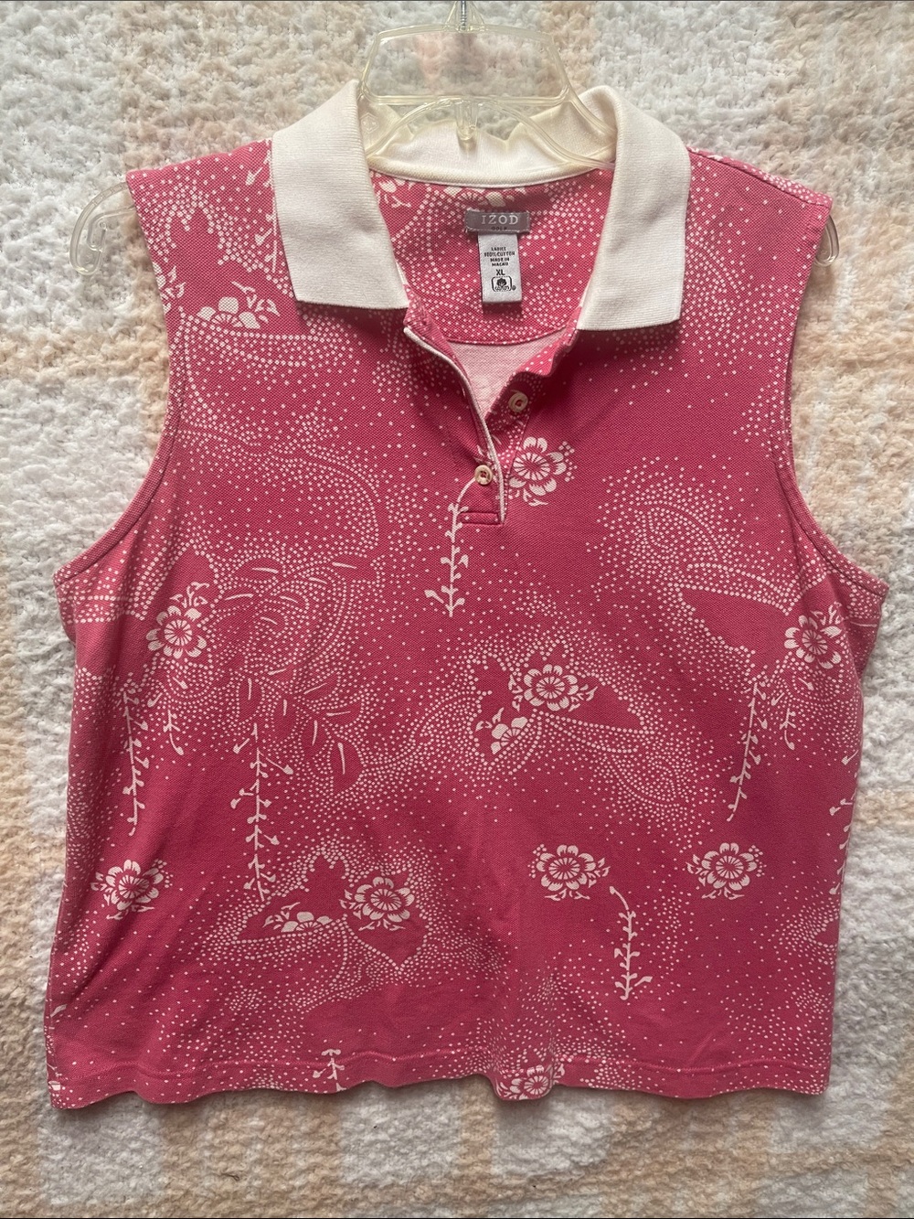 IZOD Golf Sleeveless Polo Top - Pink Floral Women’s XL 100% Cotton
